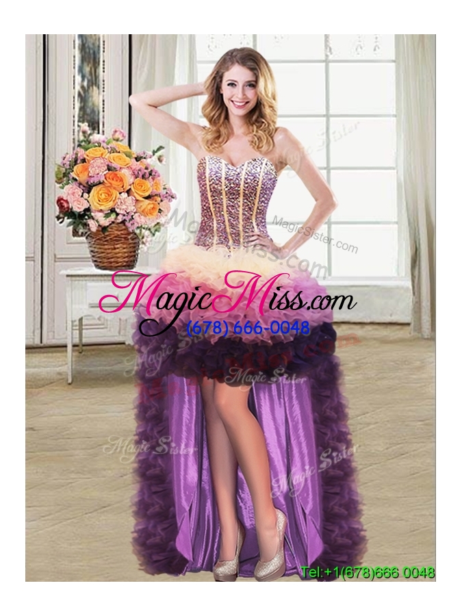 wholesale beautiful puffy sweetheart multi color detachable quinceanera dress with beading and ruffles