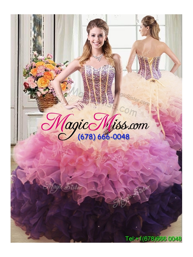 wholesale beautiful puffy sweetheart multi color detachable quinceanera dress with beading and ruffles