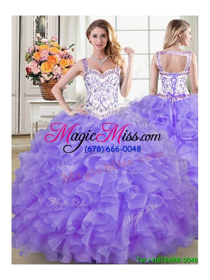 wholesale two for one straps ruffled and beaded lavender detachable quinceanera dress in organza