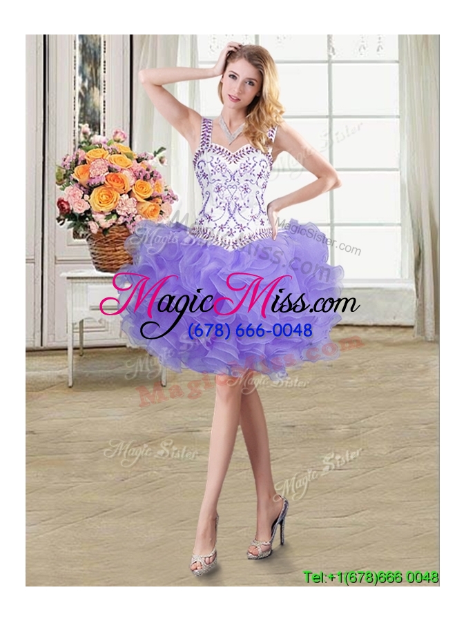 wholesale two for one straps ruffled and beaded lavender detachable quinceanera dress in organza