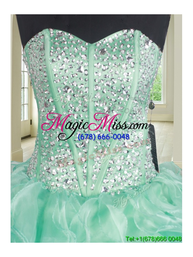 wholesale modern visible boning beaded bodice and ruffled apple green quinceanera dress