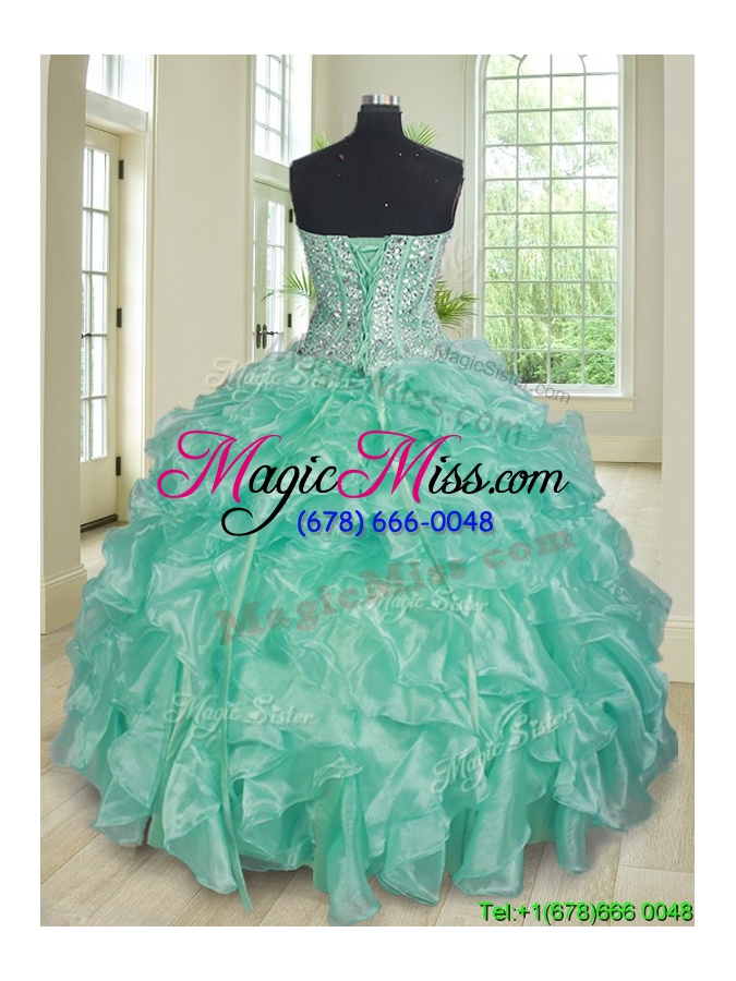 wholesale modern visible boning beaded bodice and ruffled apple green quinceanera dress