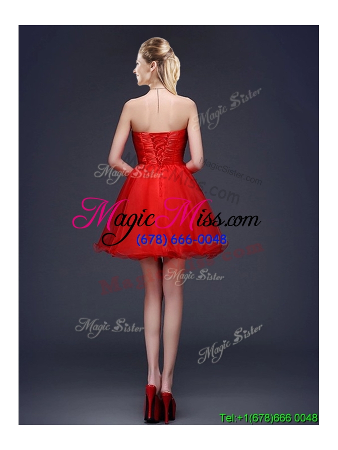 wholesale wonderful strapless red short prom dress with beading and ruching