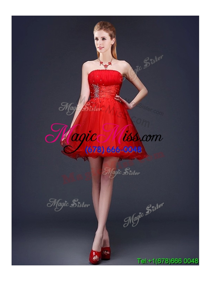 wholesale wonderful strapless red short prom dress with beading and ruching