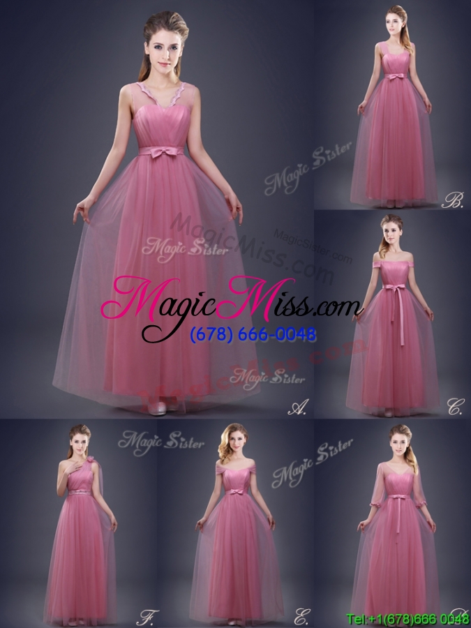 wholesale fashionable off the shoulder tulle bridesmaid dress with bowknot