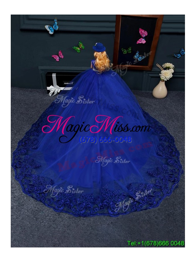 wholesale classical royal blue tulle quinceanera doll dress for girls