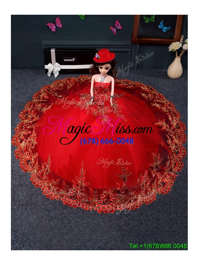 wholesale beautiful tulle red quinceanera doll dress