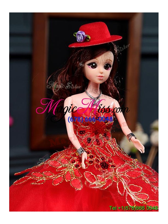 wholesale beautiful tulle red quinceanera doll dress