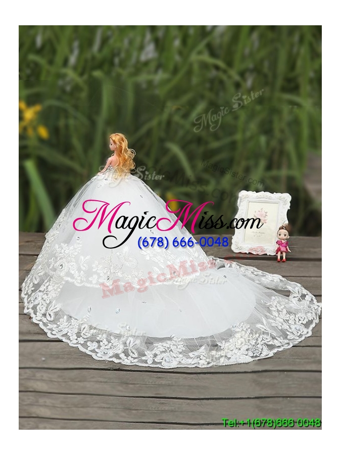 wholesale top seller tulle quinceanera doll dress in white