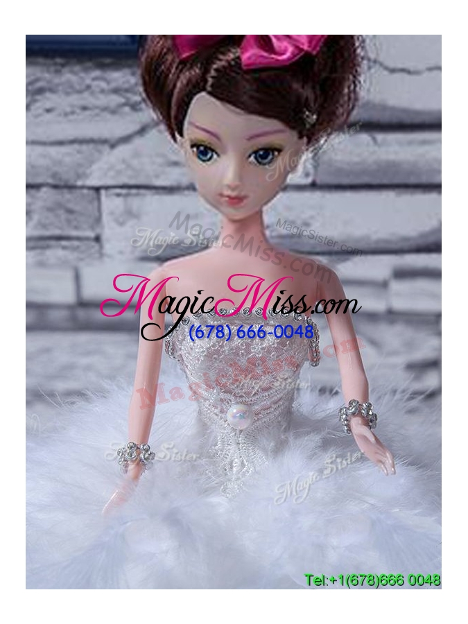 wholesale affordable feather quinceanera doll dress in white