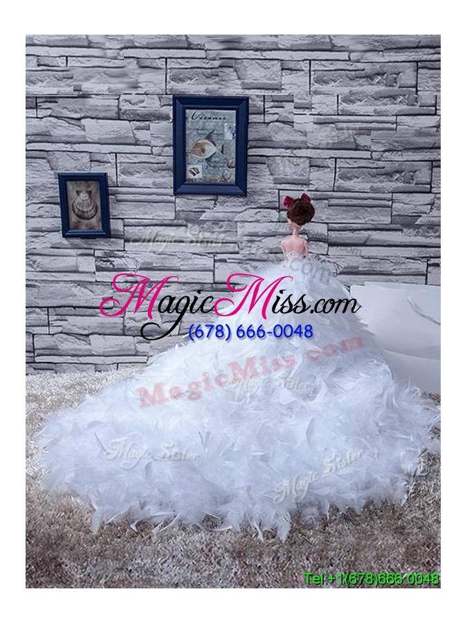 wholesale affordable feather quinceanera doll dress in white