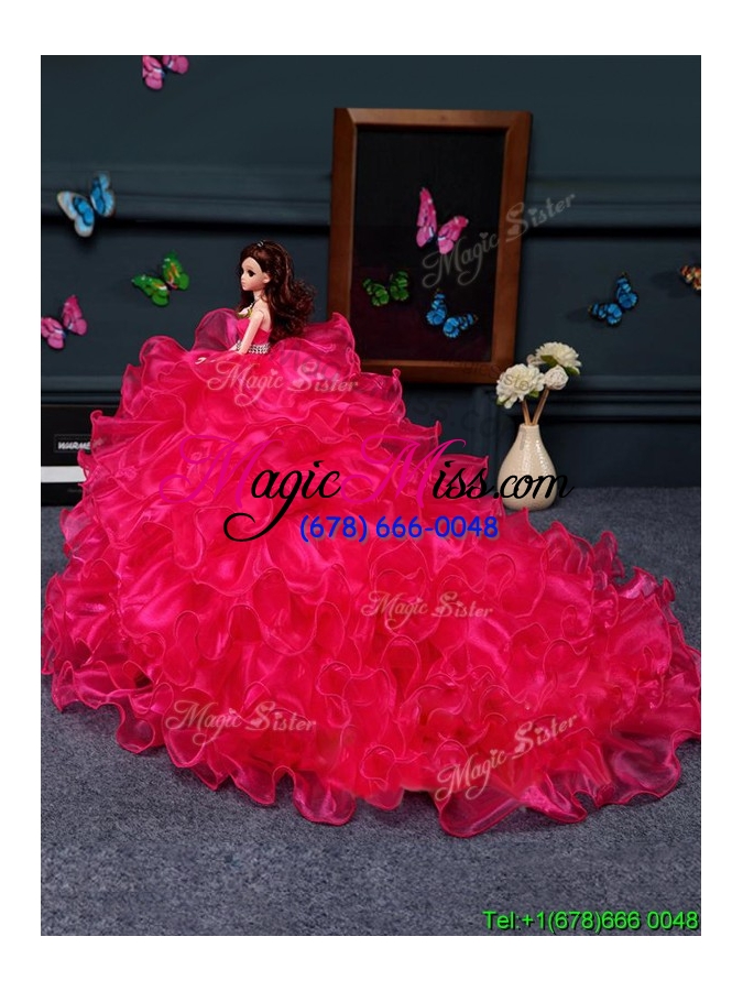 wholesale wonderful organza quinceanera doll dress in coral red