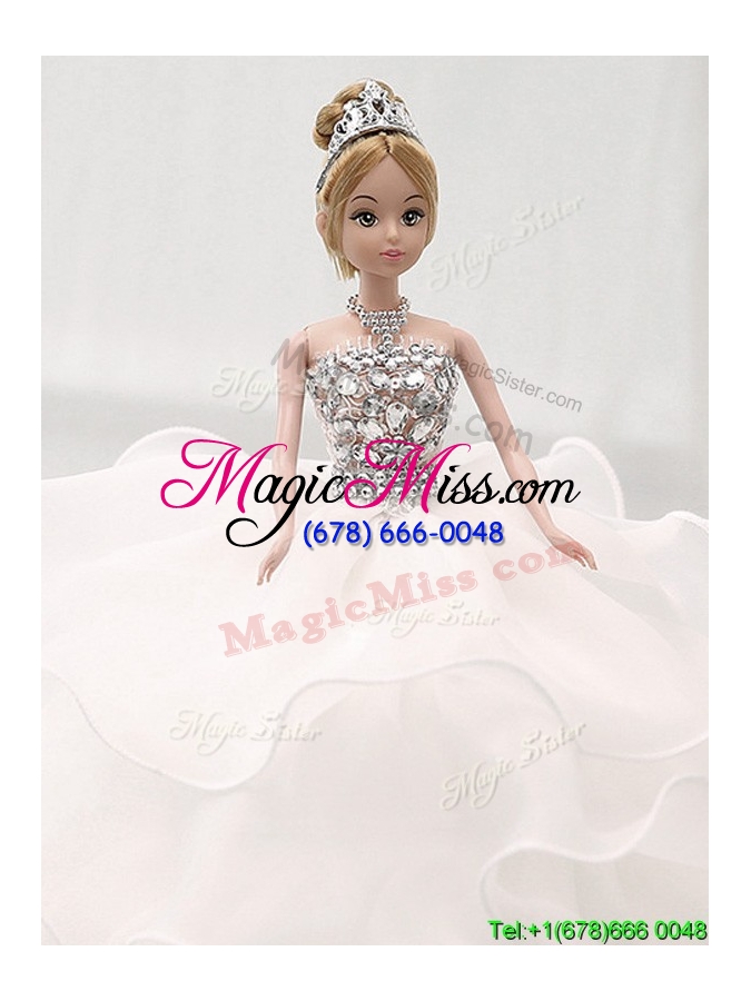 wholesale romantic white quinceanera doll dress in organza