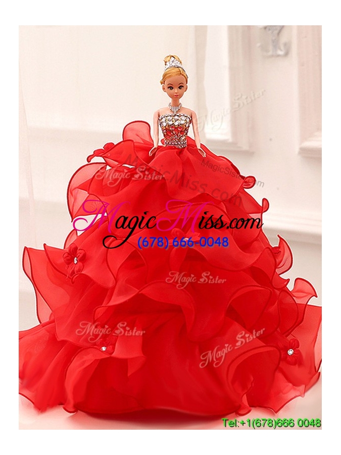 wholesale modest organza quinceanera doll dress in red