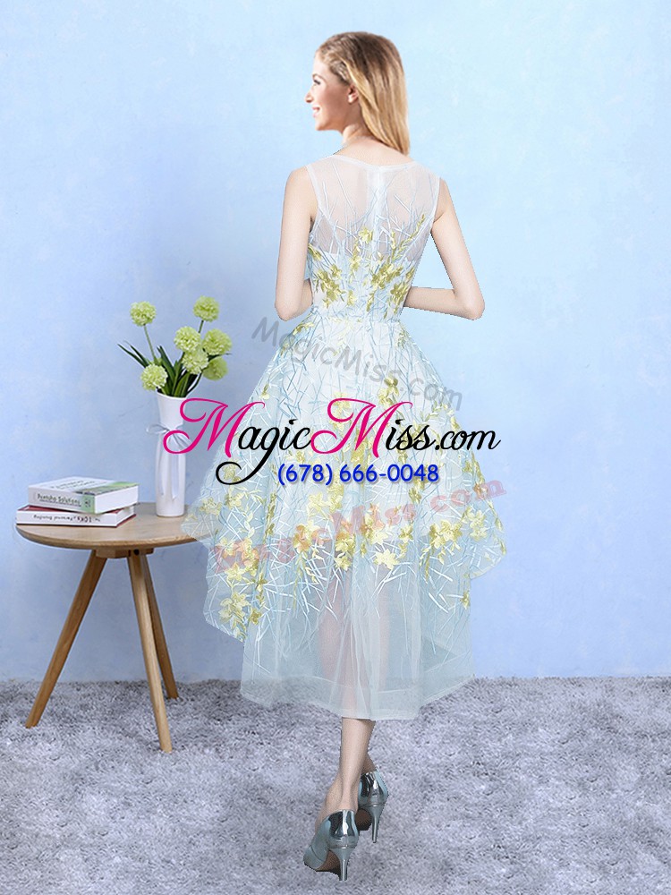 wholesale classical apple green tulle zipper wedding party dress sleeveless high low appliques and pattern