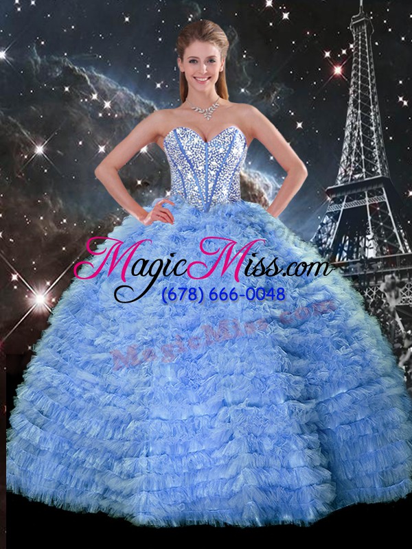 wholesale spectacular blue sweetheart lace up beading and ruffled layers quinceanera gowns sleeveless