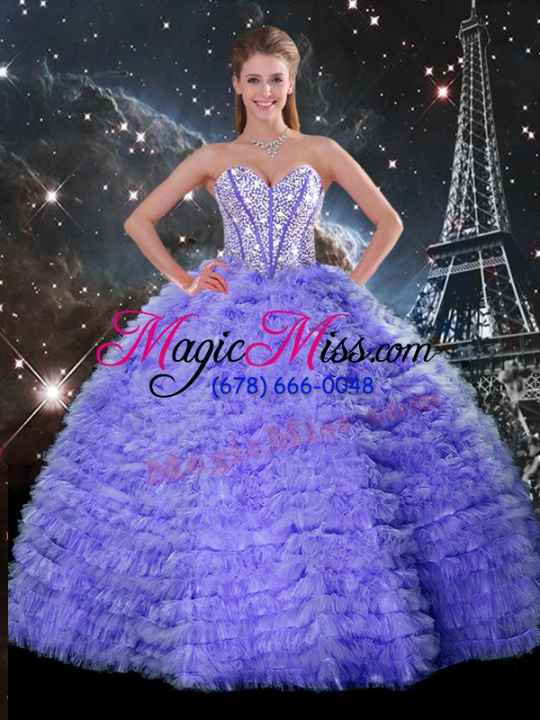 wholesale glamorous lavender ball gowns beading and ruffles sweet 16 dress lace up tulle sleeveless floor length