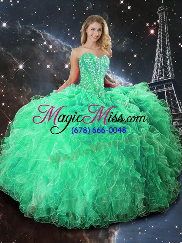 wholesale dramatic floor length lace up quinceanera gown green for military ball and sweet 16 and quinceanera with beading and ruffles