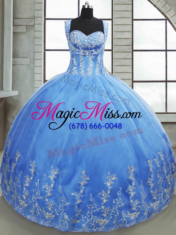 wholesale ball gowns quince ball gowns baby blue sweetheart tulle sleeveless floor length lace up