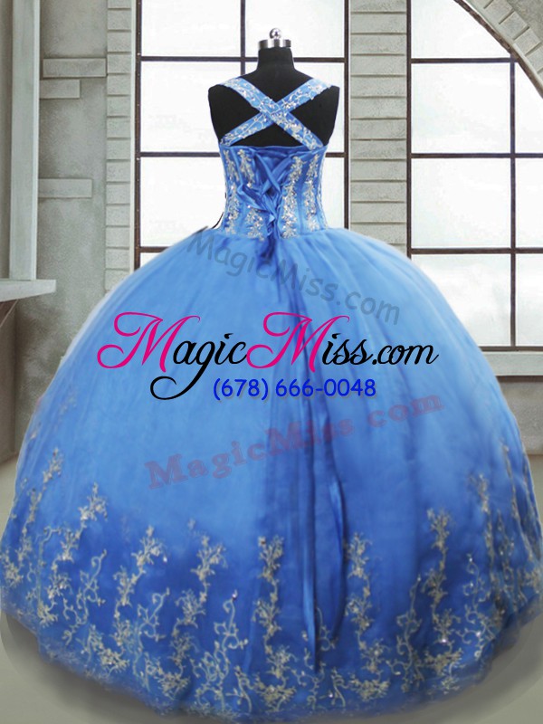 wholesale ball gowns quince ball gowns baby blue sweetheart tulle sleeveless floor length lace up