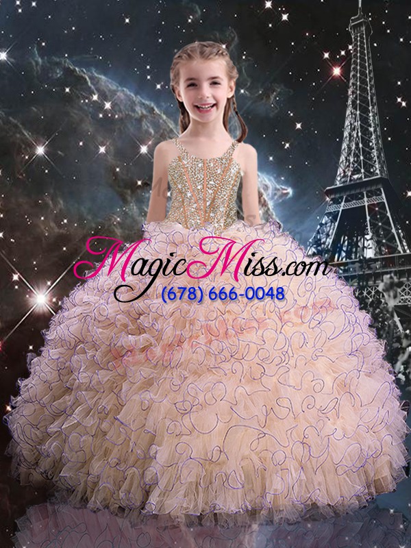 wholesale peach sleeveless beading and ruffles floor length sweet 16 dress