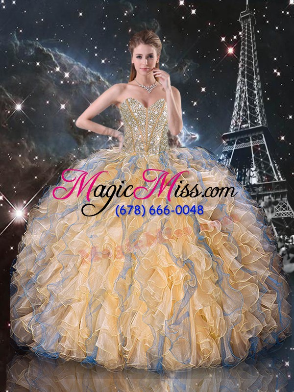 wholesale edgy sweetheart sleeveless organza quince ball gowns beading and ruffles lace up