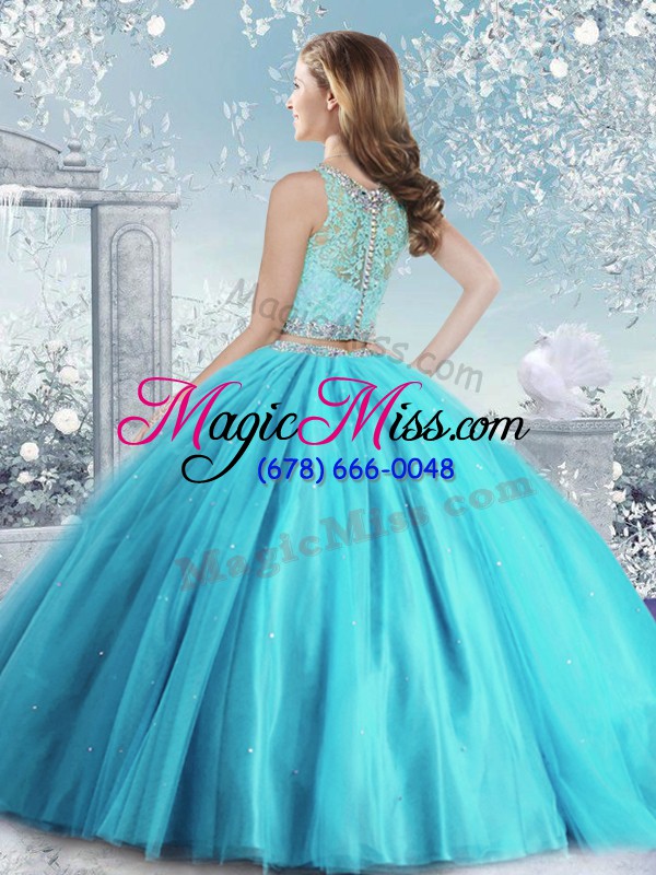 wholesale traditional sleeveless floor length beading and sequins clasp handle sweet 16 dresses with baby blue