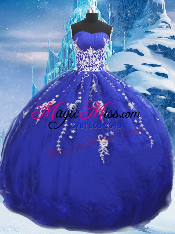 wholesale blue ball gowns appliques 15th birthday dress lace up organza sleeveless floor length