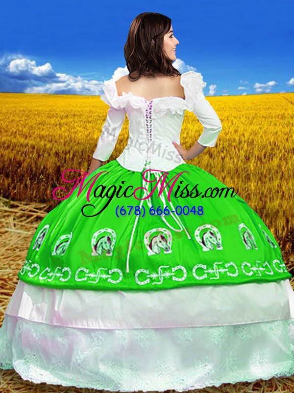 wholesale deluxe green quinceanera dresses military ball and sweet 16 and quinceanera with embroidery off the shoulder 3 4 length sleeve lace up