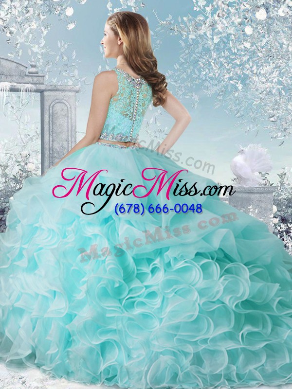 wholesale glittering scoop sleeveless organza 15th birthday dress beading and ruffles and pick ups clasp handle