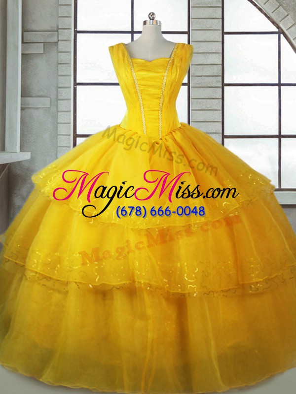 wholesale on sale ball gowns quinceanera gowns gold straps organza sleeveless floor length lace up