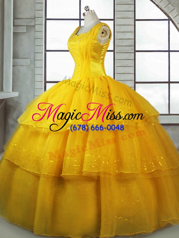 wholesale on sale ball gowns quinceanera gowns gold straps organza sleeveless floor length lace up