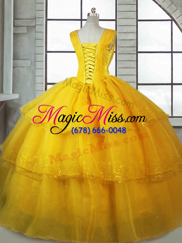 wholesale on sale ball gowns quinceanera gowns gold straps organza sleeveless floor length lace up