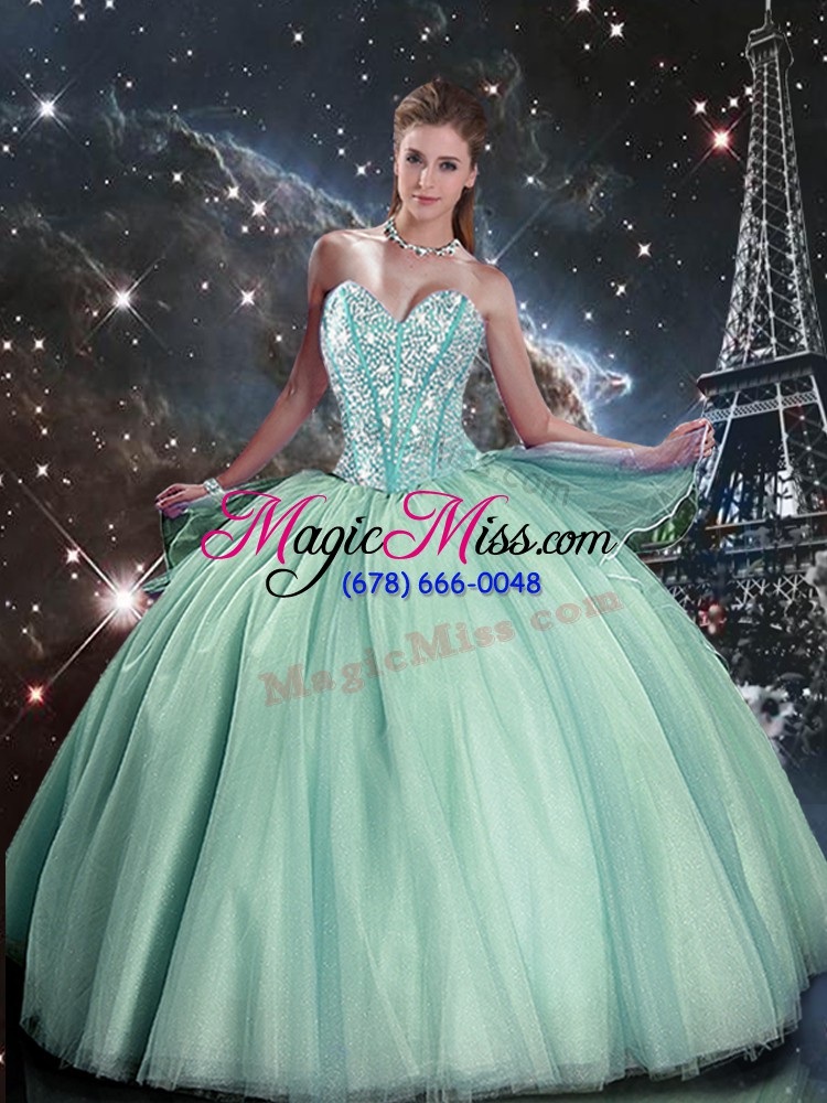 wholesale extravagant turquoise lace up sweetheart beading quinceanera gown tulle sleeveless