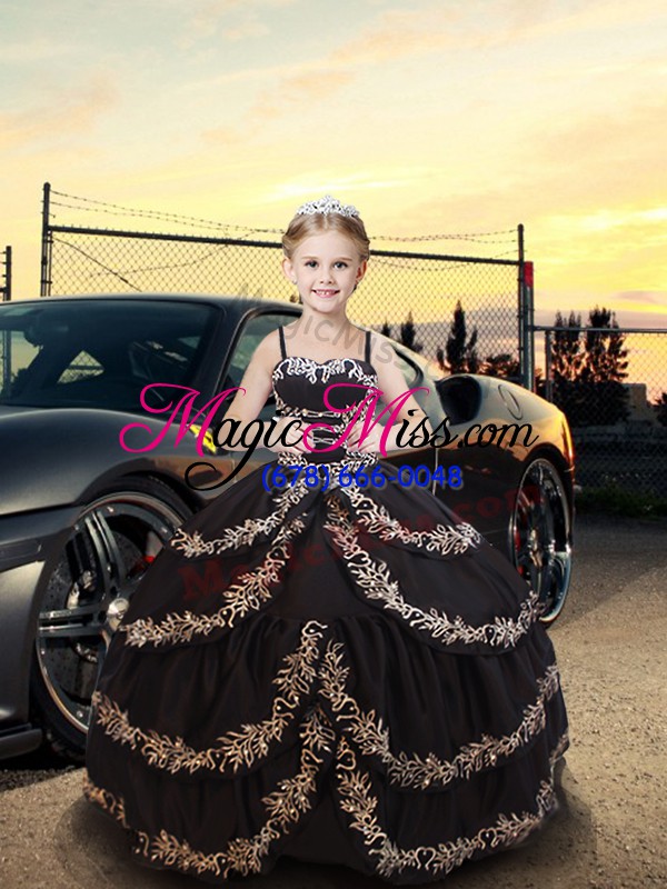 wholesale excellent taffeta spaghetti straps sleeveless lace up embroidery and ruffled layers child pageant dress in black