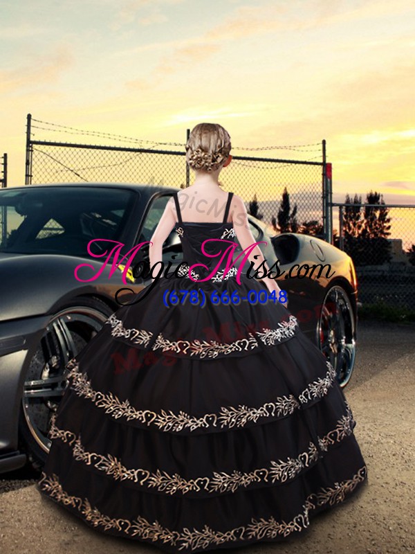 wholesale excellent taffeta spaghetti straps sleeveless lace up embroidery and ruffled layers child pageant dress in black