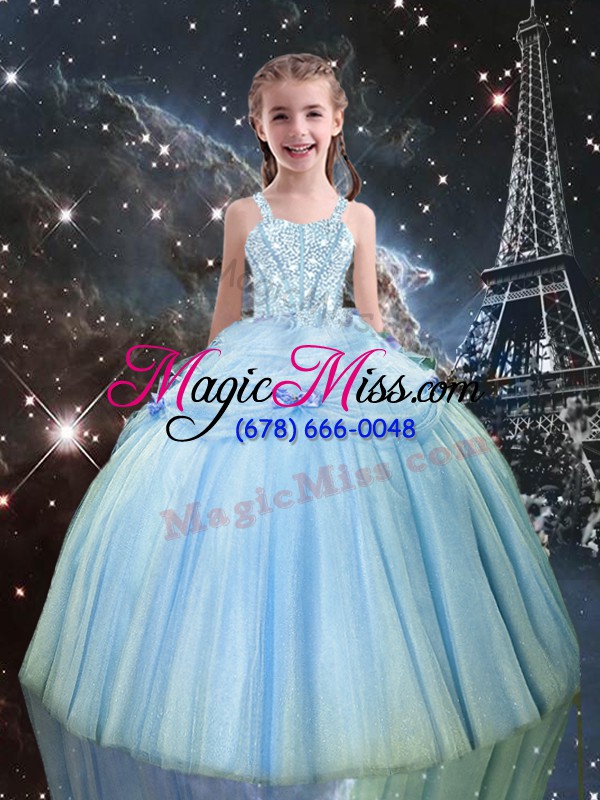 wholesale lovely baby blue tulle lace up sweetheart sleeveless floor length ball gown prom dress beading