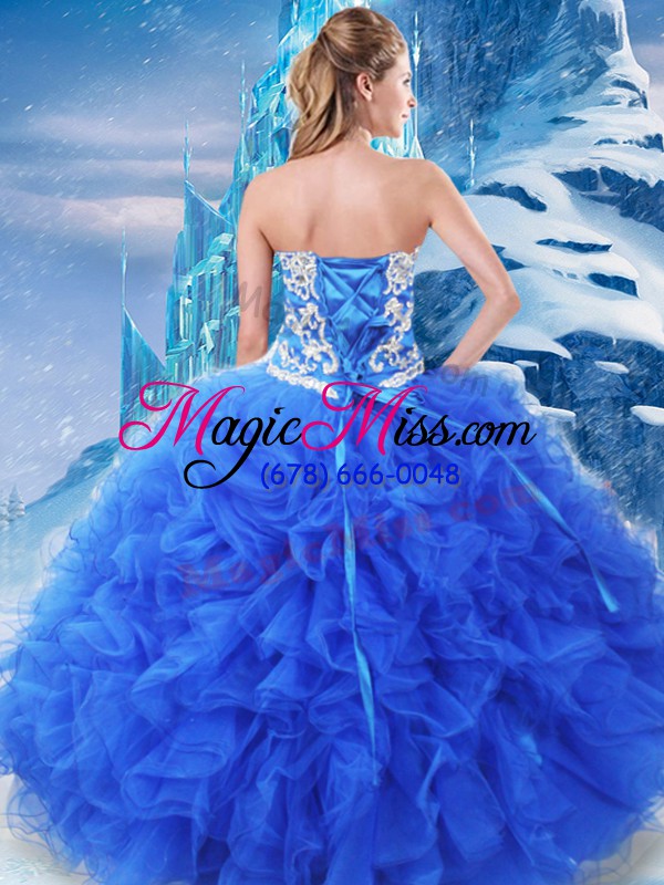 wholesale sleeveless floor length beading and ruffles lace up 15th birthday dress with blue