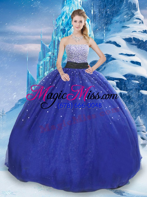 wholesale discount royal blue sleeveless tulle lace up sweet 16 dresses for military ball and sweet 16 and quinceanera