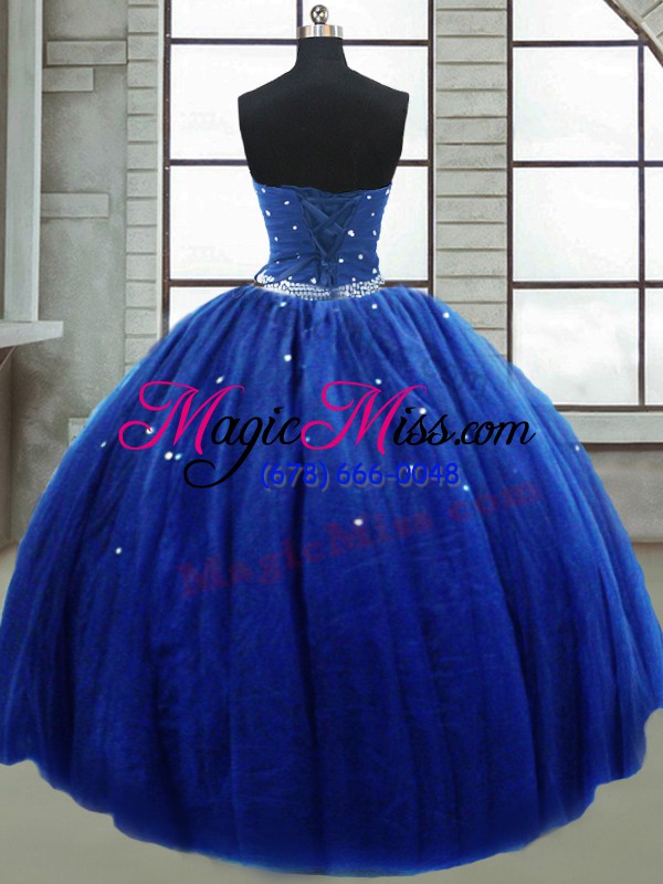 wholesale pretty royal blue sleeveless beading floor length quinceanera dresses