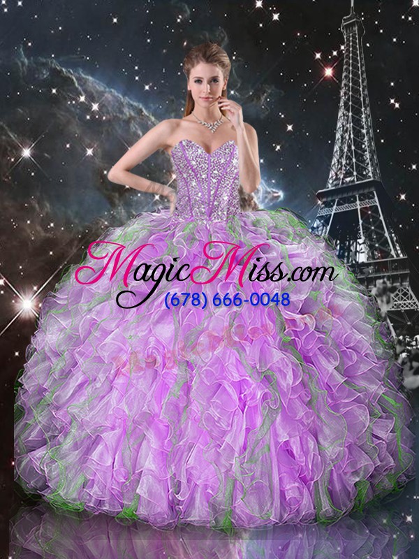 wholesale on sale lilac sleeveless floor length beading and ruffles lace up 15 quinceanera dress