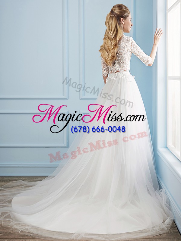 wholesale half sleeves court train lace zipper bridal gown