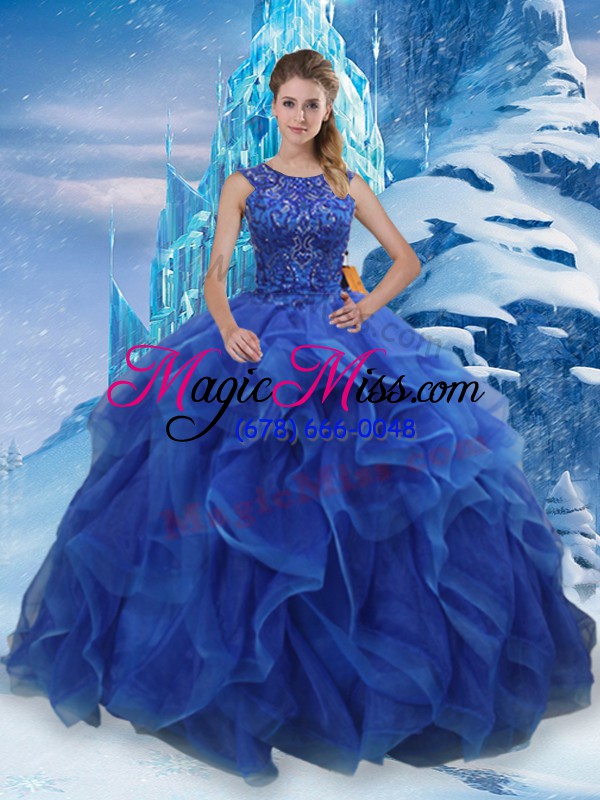 wholesale sumptuous blue lace up scoop beading and ruffles 15 quinceanera dress organza sleeveless