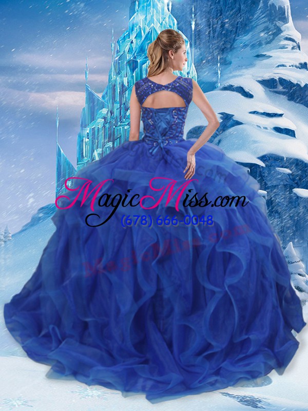 wholesale sumptuous blue lace up scoop beading and ruffles 15 quinceanera dress organza sleeveless