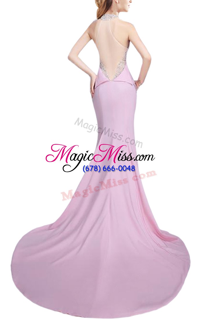 wholesale sleeveless brush train beading side zipper prom gown