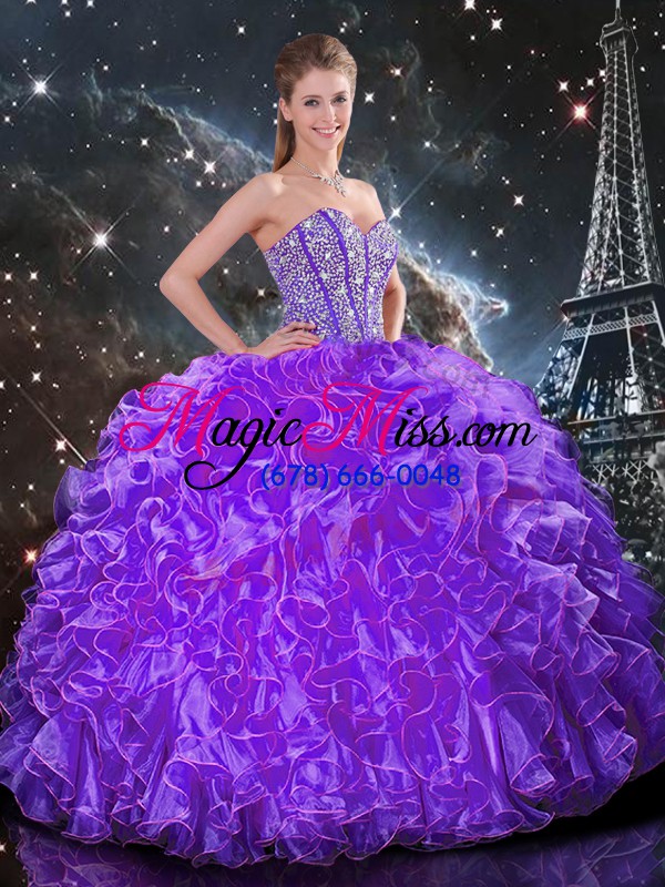 wholesale most popular ball gowns quince ball gowns eggplant purple sweetheart organza sleeveless floor length lace up