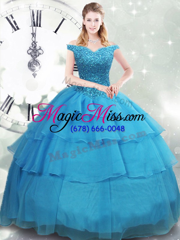 wholesale best ball gowns sleeveless baby blue sweet 16 quinceanera dress brush train lace up