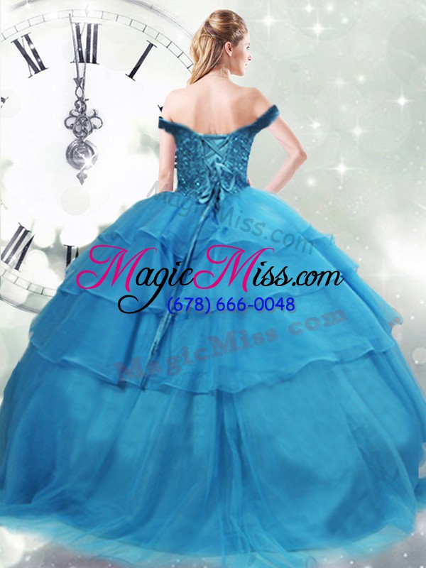 wholesale best ball gowns sleeveless baby blue sweet 16 quinceanera dress brush train lace up