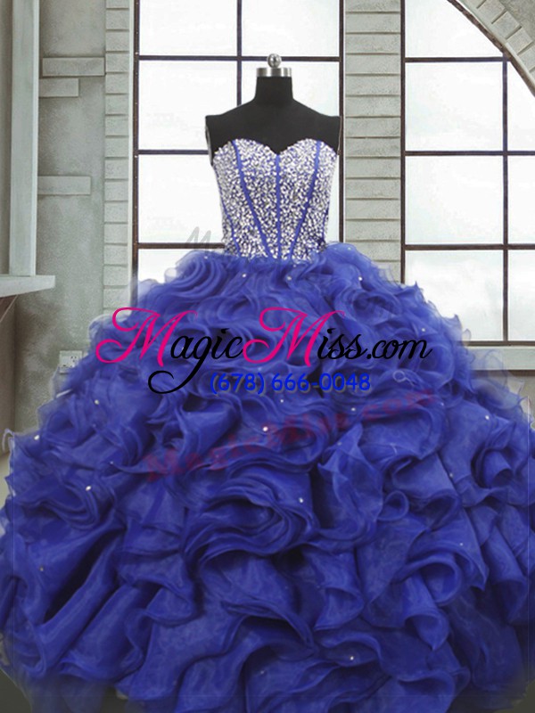 wholesale blue sleeveless organza lace up quince ball gowns for military ball and sweet 16 and quinceanera