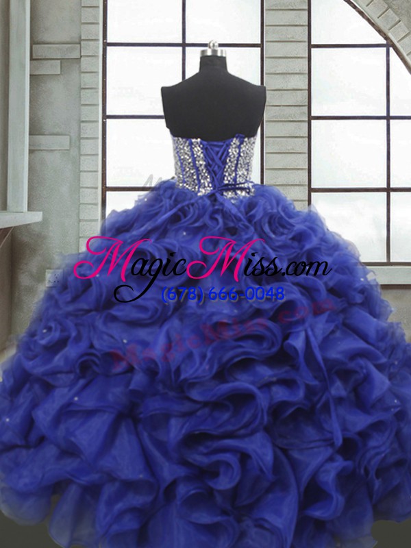 wholesale blue sleeveless organza lace up quince ball gowns for military ball and sweet 16 and quinceanera